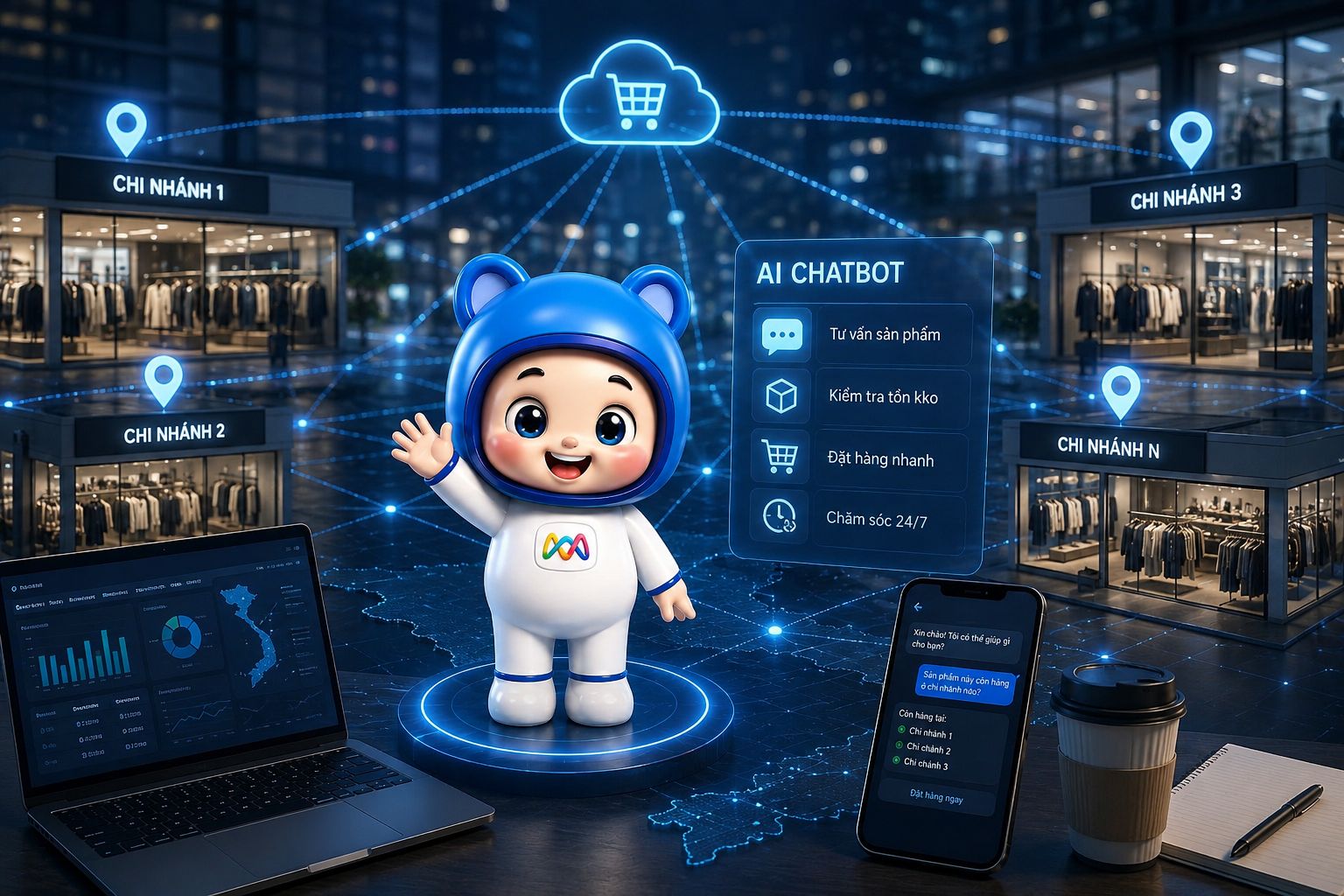 Chatbot AI chuỗi cửa hàng kết nối hệ thống bán lẻ