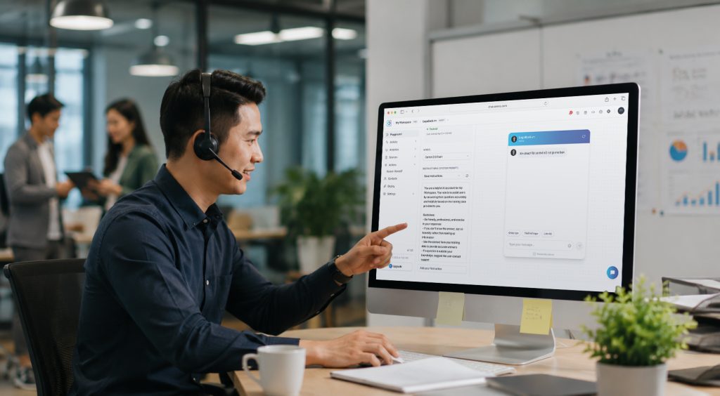 Cận cảnh ngón tay nhấn nút đăng ký trải nghiệm phần mềm chatbot AI ChatVareno miễn phí trên máy tính.